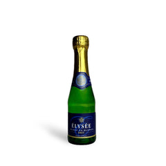187ml mini bottle of Elysee Brut sparkling wine — fresh, fruity French brut with notes of green apple, pear, citrus, and a crisp lemon finish; ideal for individual toasts or gift sets
