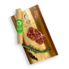 Sliced Soppressata Piccante Salami served on a charcuterie board
