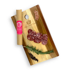Angel’s Salumi and Truffles – Sliced Rosette Salami with White Wine, Clove, Nutmeg, and Garlic on Charcuterie Board