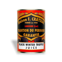 Maison Crayssac Black Truffle Juice, 400ml can, made in France, extracted from Black Winter Truffles using a three-stage process, offering an earthy and luxurious flavor perfect for soups, sauces, and marinades.