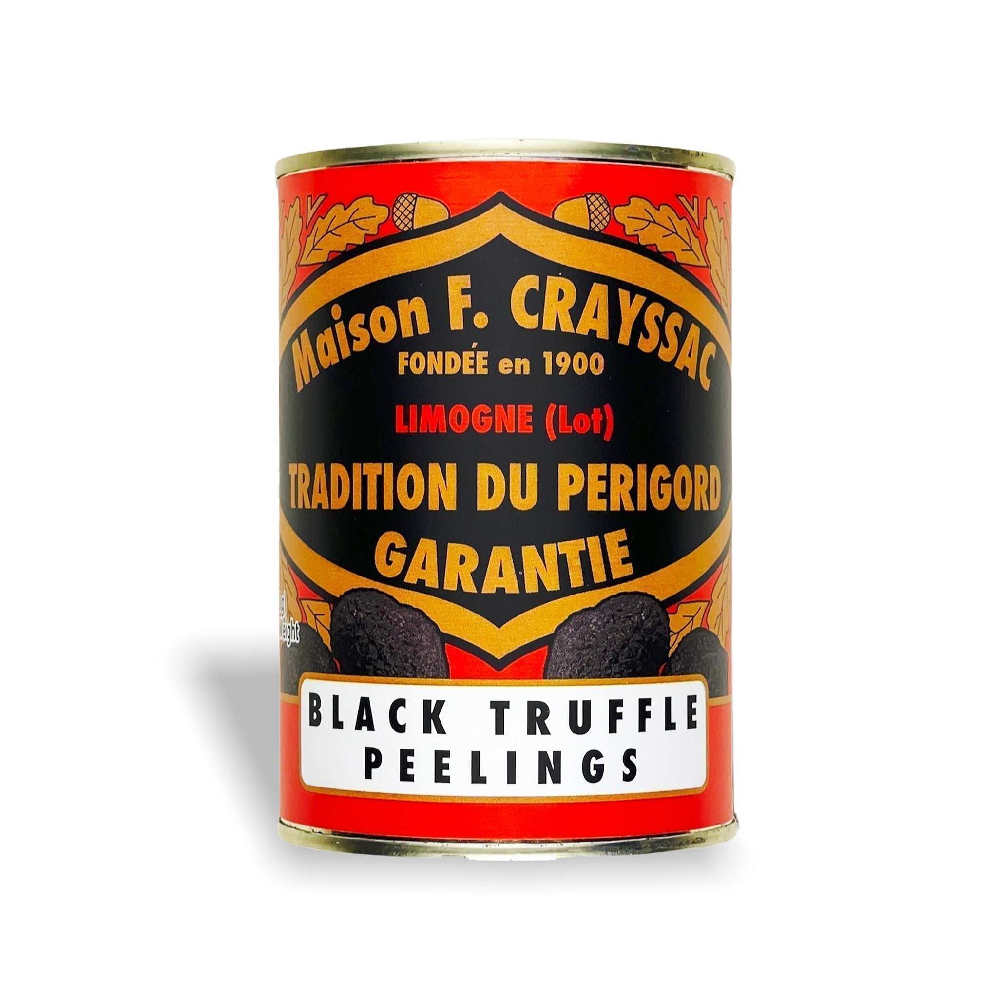 Maison Crayssac Black Summer Truffle Peelings, 7oz jar, made in France, featuring delicate truffle slices preserved with truffle juice and sea salt, perfect for pasta, risotto, and gourmet dishes.