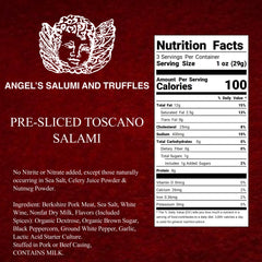 Angel’s Salumi and Truffles – Pre-Sliced Italian Toscano Salami, 3oz, No Antibiotics, Hormones, or MSG, Gluten-Free