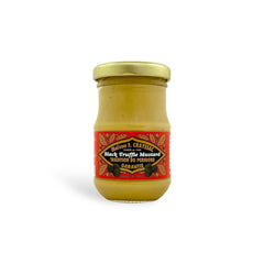 Maison F. Crayssac Black Truffle Mustard, made in Italy, blending the bold flavor of mustard with the luxurious essence of black truffle, perfect for charcuterie boards, sandwiches, and gourmet creations.