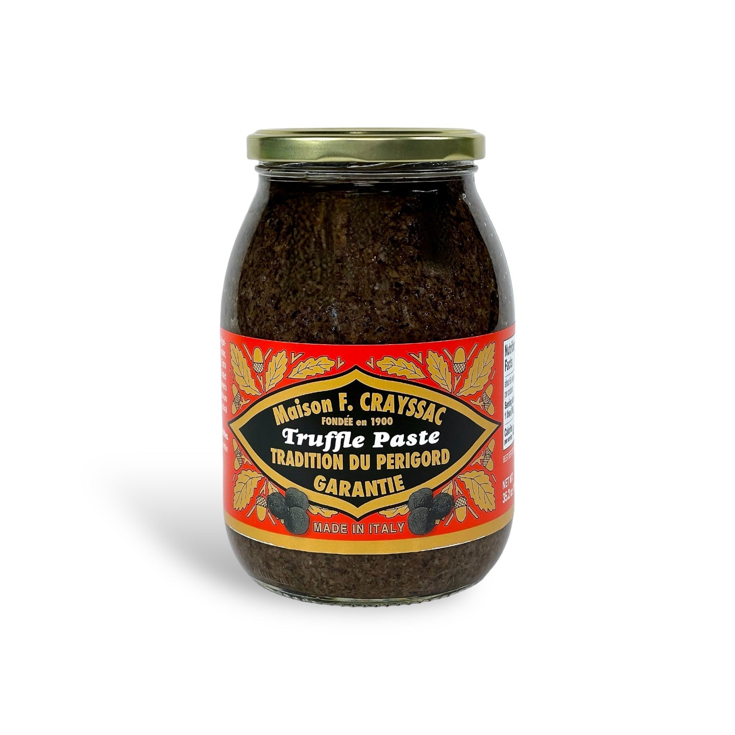 Maison F. Crayssac Truffle Paste in a 35.2 oz jar, featuring a rich blend of finely minced truffles crafted in Italy for gourmet cooking and luxurious flavor enhancement.