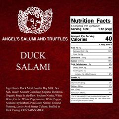 Angel’s Salumi and Truffles – Duck Salami Ingredients and Nutrition Facts, Cage-Free, Gluten-Free, Hormone-Free