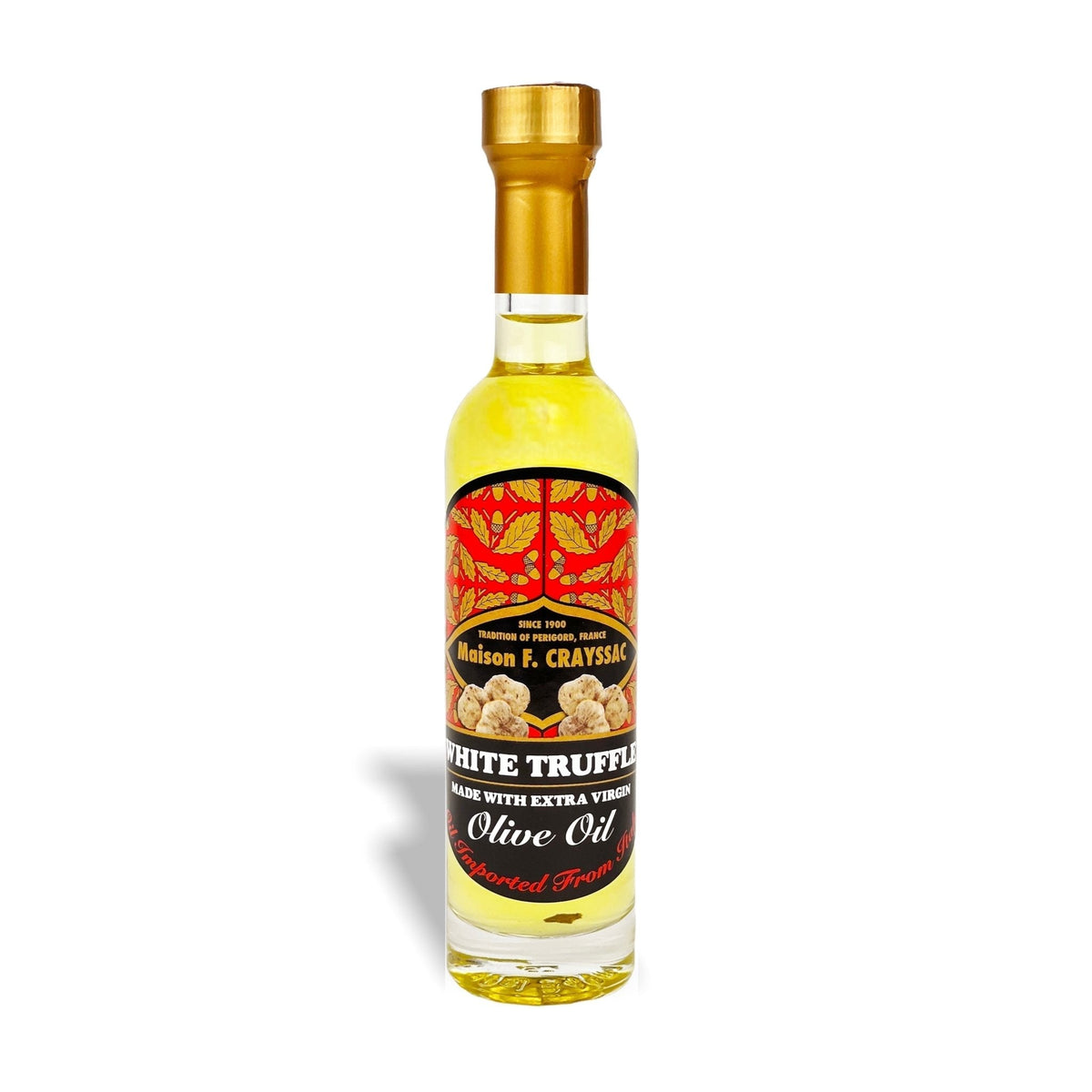 Maison Crayssac White Alba Truffle Olive Oil 100ml, a luxurious blend of Italian extra virgin olive oil and white alba truffle aroma, perfect for finishing dishes.